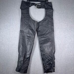 Hot Leathers Motorcycle Chaps Unisex XXS Black Solid Leather Biker Adjustable